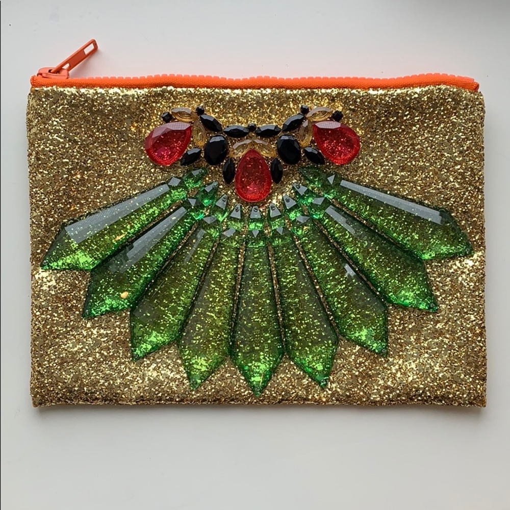 Gold glitter clutch with rhinestones